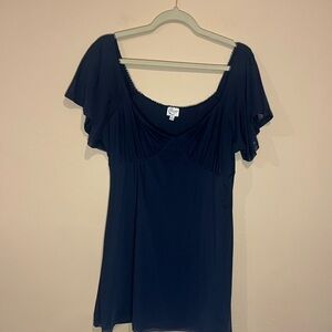 Navy Flutter Sleeve Sheer Short Flowy Dress size L